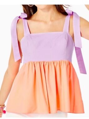 Lilly Pulitzer two tone Anlee Too- Lilac and Peach Tie-Shoulder Babydoll Tank